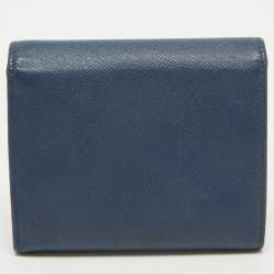 Pre Owned Prada Blue Saffiano Leather Trifold Wallet