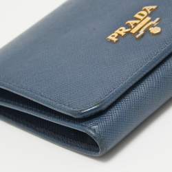 Prada Blue Saffiano Leather Trifold Wallet