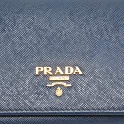 Pre Owned Prada Blue Saffiano Leather Trifold Wallet