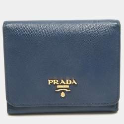 Pre Owned Prada Blue Saffiano Leather Trifold Wallet