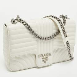 Prada White Diagramme Leather Flap Crossbody Bag