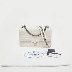 Prada White Diagramme Leather Flap Crossbody Bag