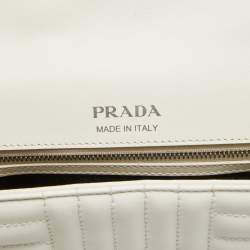 Prada White Diagramme Leather Flap Crossbody Bag