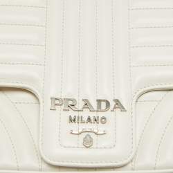 Prada White Diagramme Leather Flap Crossbody Bag