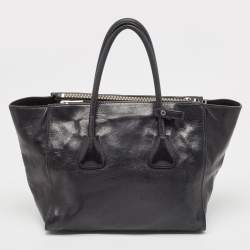 Pre Owned Prada Black Glazed Leather Twin Pocket Double Handle Tote