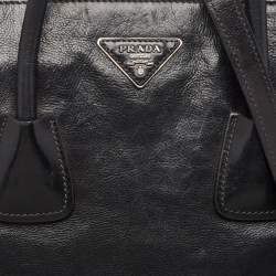 Pre Owned Prada Black Glazed Leather Twin Pocket Double Handle Tote