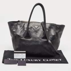 Pre Owned Prada Black Glazed Leather Twin Pocket Double Handle Tote