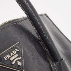 Pre Owned Prada Black Glazed Leather Twin Pocket Double Handle Tote