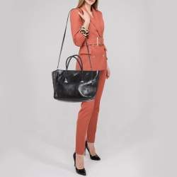 Pre Owned Prada Black Glazed Leather Twin Pocket Double Handle Tote