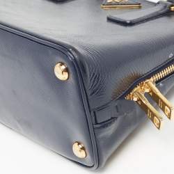 Pre Owned Prada Navy Blue Saffiano Patent Leather Small Promenade Satchel