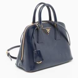 Pre Owned Prada Navy Blue Saffiano Patent Leather Small Promenade Satchel