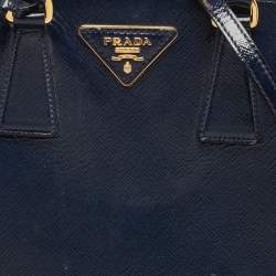 Pre Owned Prada Navy Blue Saffiano Patent Leather Small Promenade Satchel