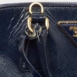 Pre Owned Prada Navy Blue Saffiano Patent Leather Small Promenade Satchel