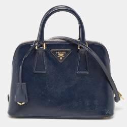Pre Owned Prada Navy Blue Saffiano Patent Leather Small Promenade Satchel