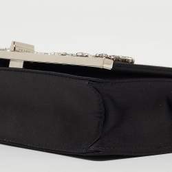 Prada Black Satin Crystals Embellished Flap Chain Clutch