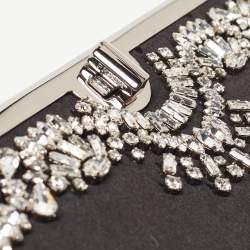 Prada Black Satin Crystals Embellished Flap Chain Clutch