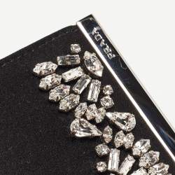 Prada Black Satin Crystals Embellished Flap Chain Clutch