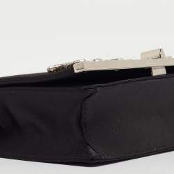 Prada Black Satin Crystals Embellished Flap Chain Clutch