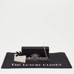 Prada Black Satin Crystals Embellished Flap Chain Clutch