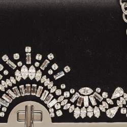 Prada Black Satin Crystals Embellished Flap Chain Clutch