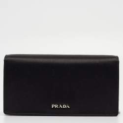 Prada Black Satin Crystals Embellished Flap Chain Clutch