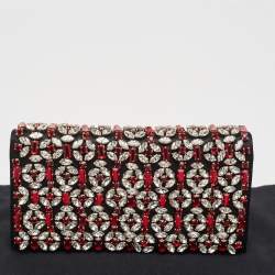 Prada Black/Red Satin Crystals Embellished Flap Clutch