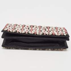 Prada Black/Red Satin Crystals Embellished Flap Clutch