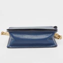 Prada Blue Saffiano and Soft Leather Chain Flap Shoulder Bag