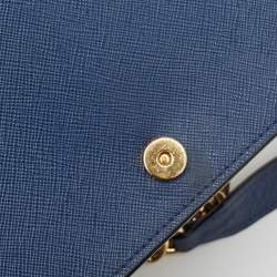 Prada Blue Saffiano and Soft Leather Chain Flap Shoulder Bag