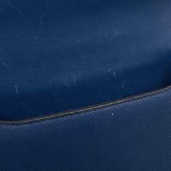 Prada Blue Saffiano and Soft Leather Chain Flap Shoulder Bag