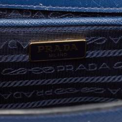 Prada Blue Saffiano and Soft Leather Chain Flap Shoulder Bag