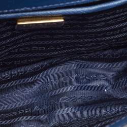 Prada Blue Saffiano and Soft Leather Chain Flap Shoulder Bag