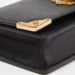 Prada Black Saffiano Leather Cahier Wallet on Chain