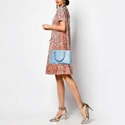 Pre Owned Prada Blue Saffiano Lux Leather Small Double Zip Tote