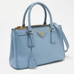 Pre Owned Prada Blue Saffiano Lux Leather Small Double Zip Tote