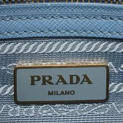 Pre Owned Prada Blue Saffiano Lux Leather Small Double Zip Tote