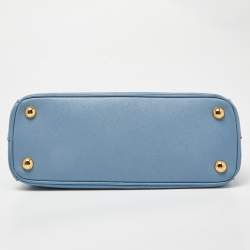 Pre Owned Prada Blue Saffiano Lux Leather Small Double Zip Tote