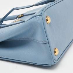 Pre Owned Prada Blue Saffiano Lux Leather Small Double Zip Tote