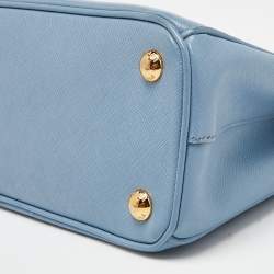 Pre Owned Prada Blue Saffiano Lux Leather Small Double Zip Tote
