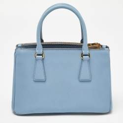 Pre Owned Prada Blue Saffiano Lux Leather Small Double Zip Tote