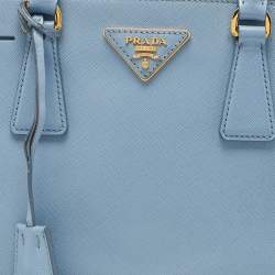 Pre Owned Prada Blue Saffiano Lux Leather Small Double Zip Tote