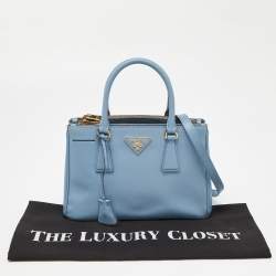 Pre Owned Prada Blue Saffiano Lux Leather Small Double Zip Tote