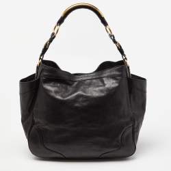 Prada Black Vitello Daino Leather Leather Hobo