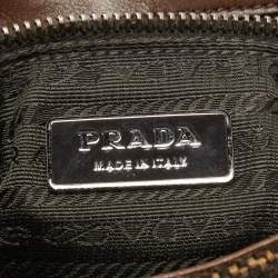 Pre Owned Prada Dark Brown Wool and Learher Crystals Embellished Buckle Flap Bag