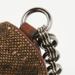 Pre Owned Prada Dark Brown Wool and Learher Crystals Embellished Buckle Flap Bag