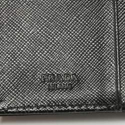 Pre Owned Prada Black Nylon Logo Flap Trifold Wallet
