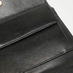 Pre Owned Prada Black Nylon Logo Flap Trifold Wallet