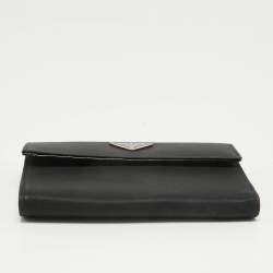 Pre Owned Prada Black Nylon Logo Flap Trifold Wallet
