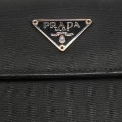 Pre Owned Prada Black Nylon Logo Flap Trifold Wallet