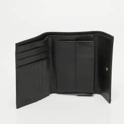 Pre Owned Prada Black Nylon Logo Flap Trifold Wallet